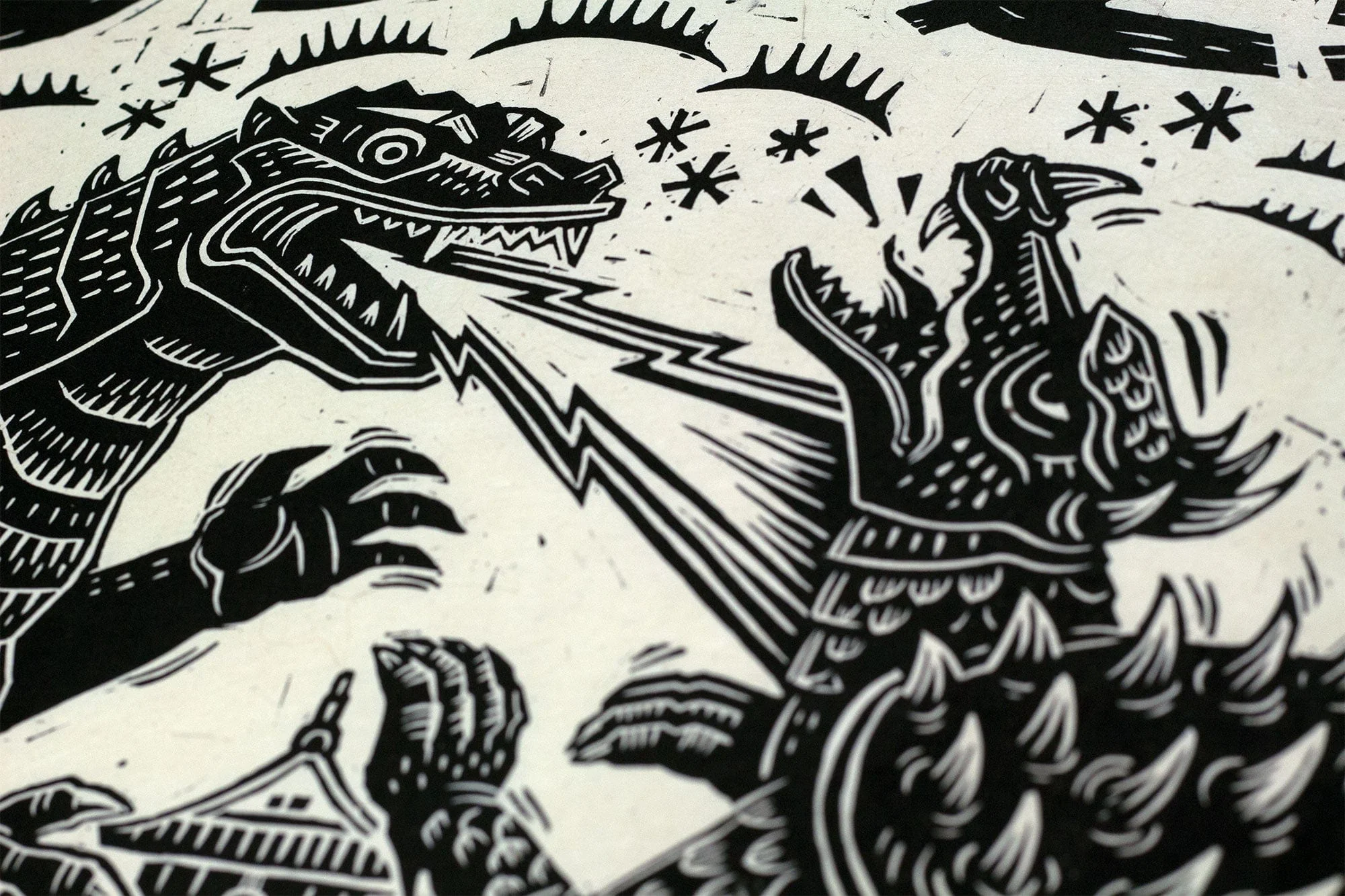 Godzilla Raids Again Linocut Poster