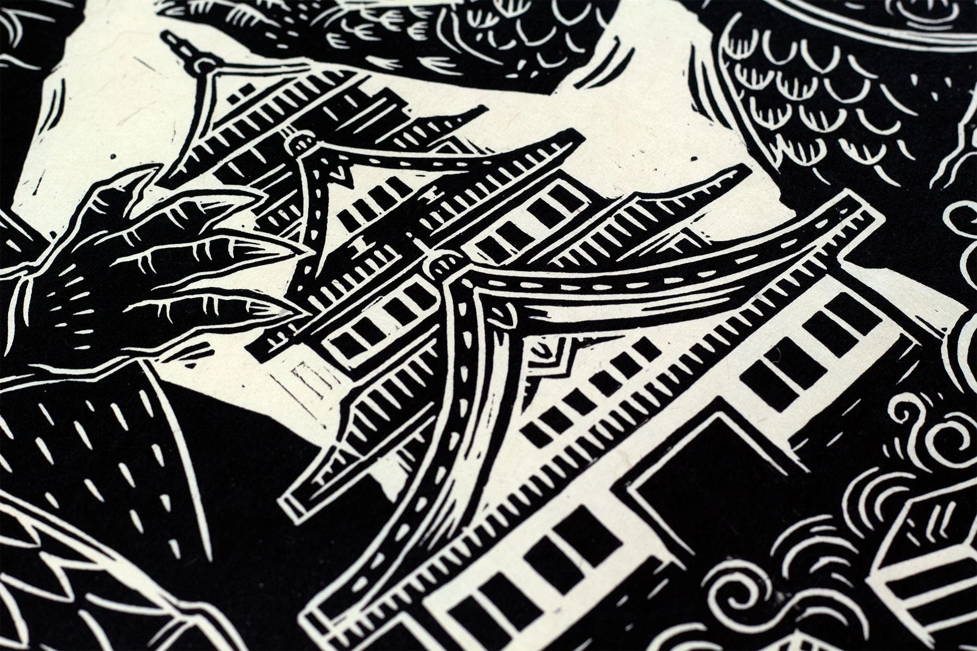 Godzilla Raids Again Linocut Poster