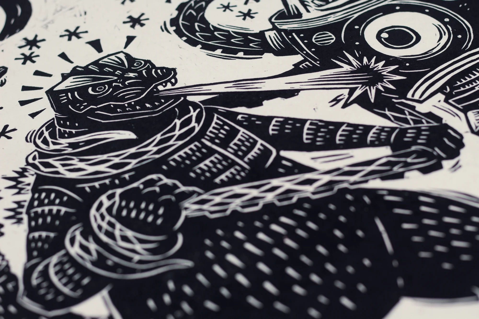 Godzilla vs. Takoro Linocut Poster